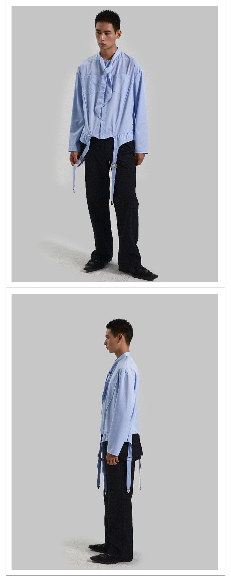 Blue suspender socks design bow tie shirt