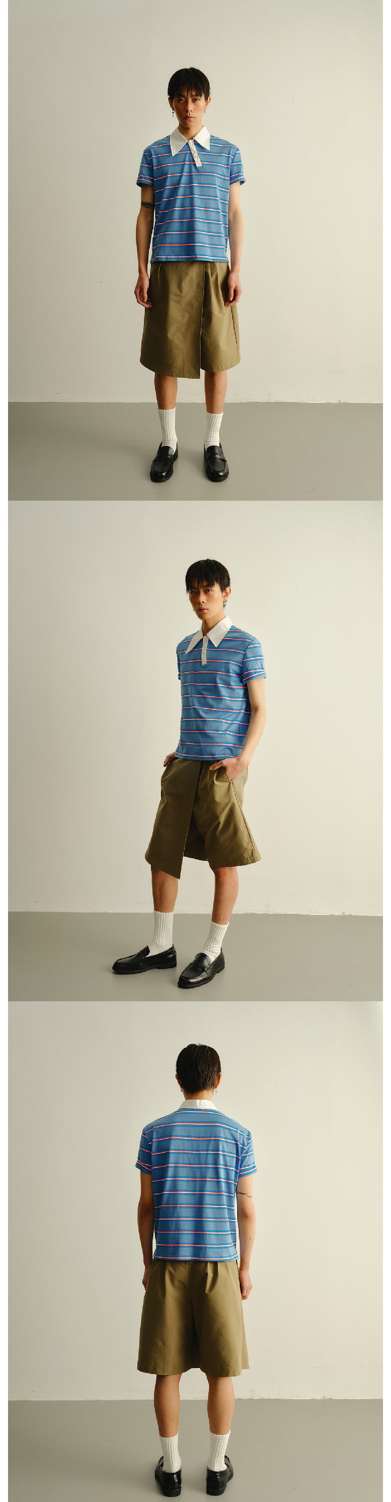 Striped askew collar polo shirt