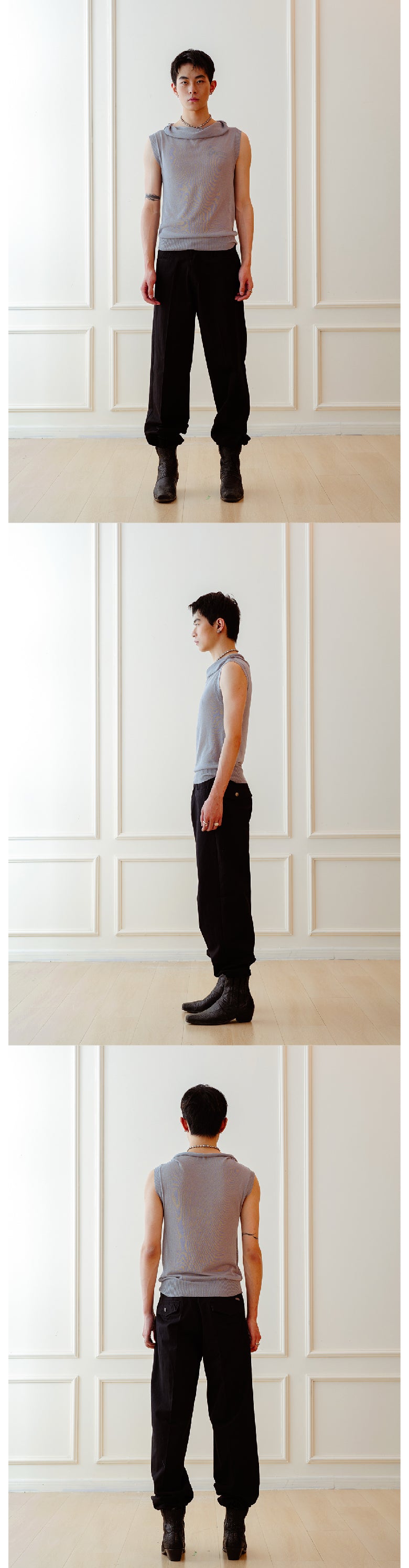 Grey collar sleeveless knit sweater