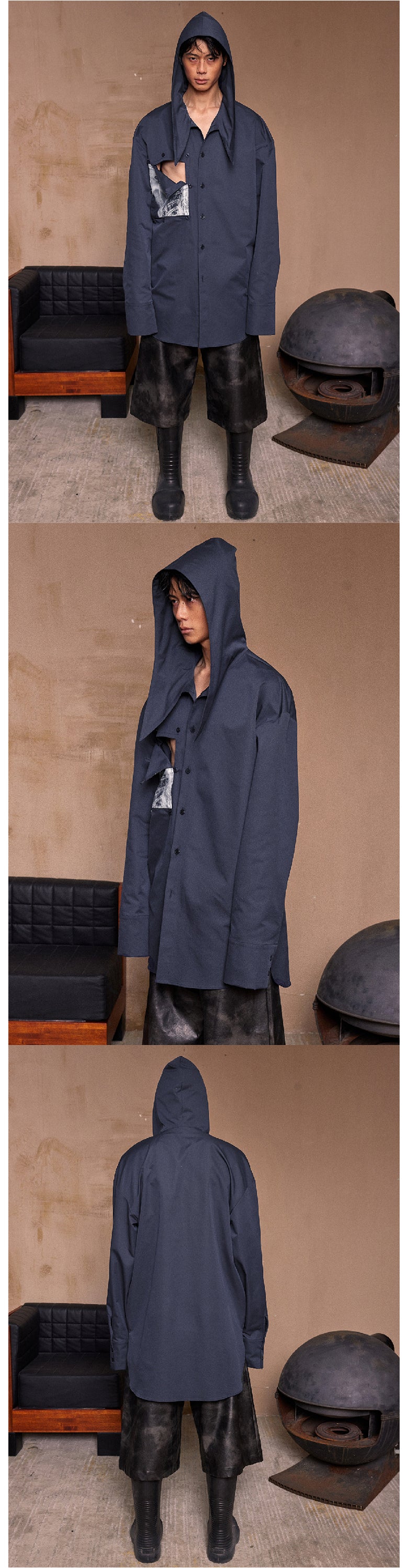 Silhouette hooded scarf shirt