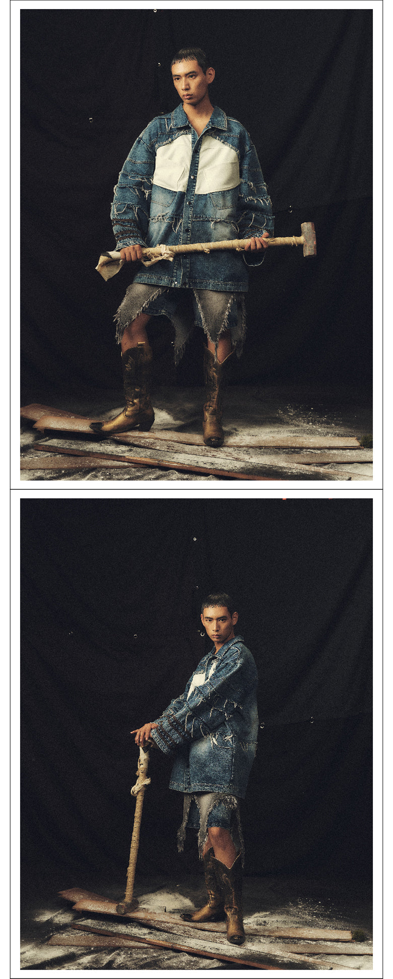 Edge stacked wide denim jacket