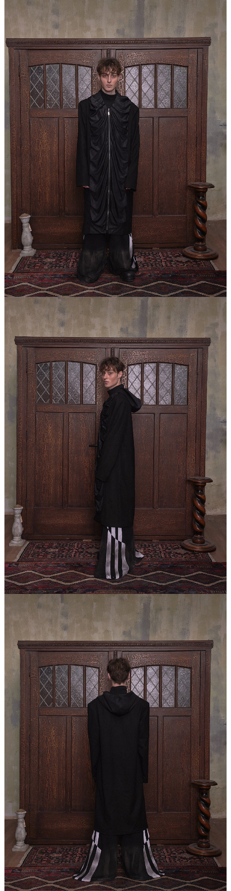 Wrinkled hooded extended windbreaker