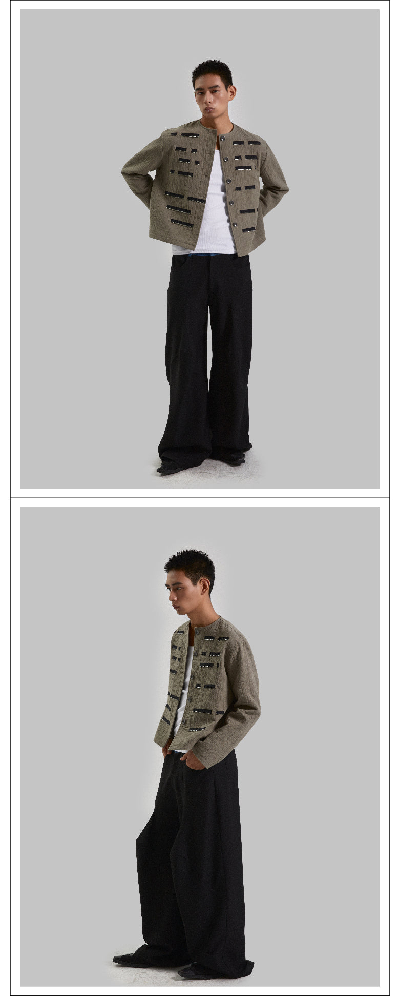 Zipper decoration retro round neck jacket