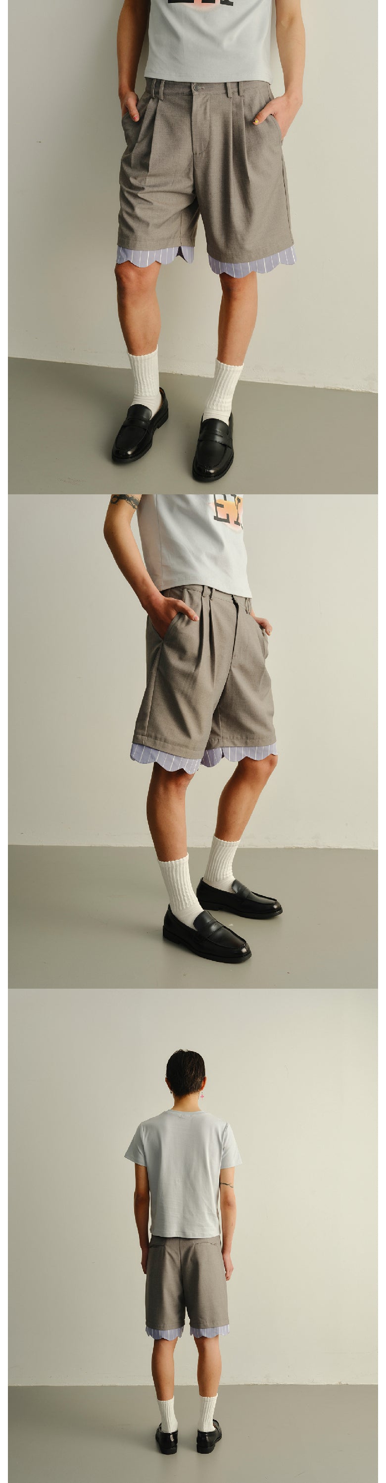 Arrow pants with ruffled edges, suit shorts
