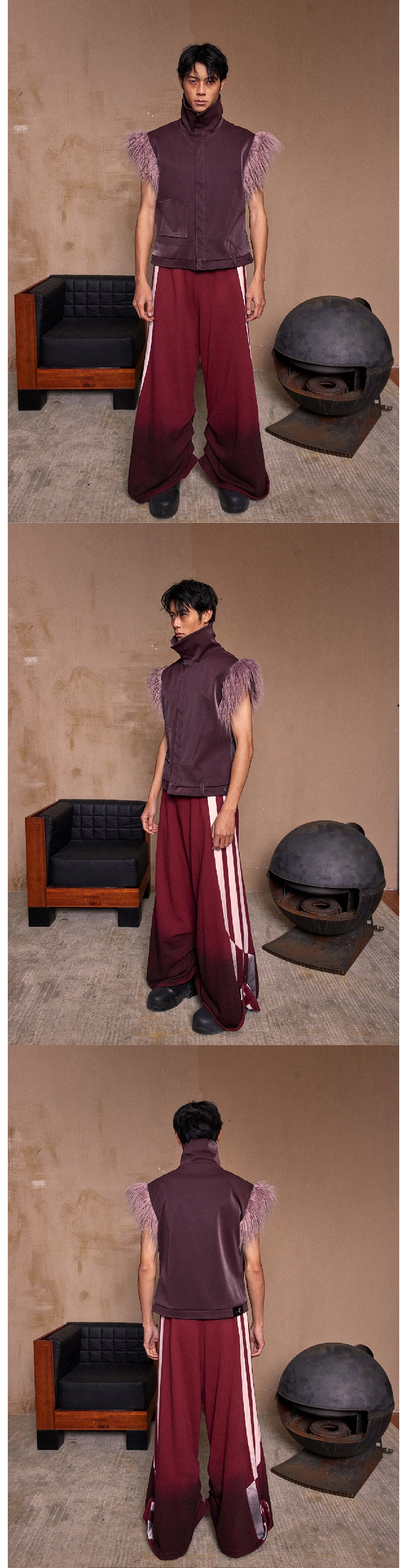 Purple hairy shoulder sleeveless vest