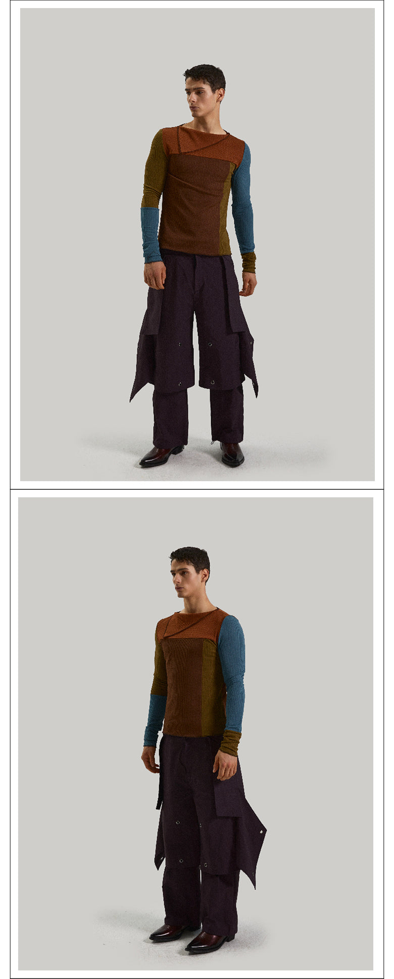 Splicing retro triangle neck tight top