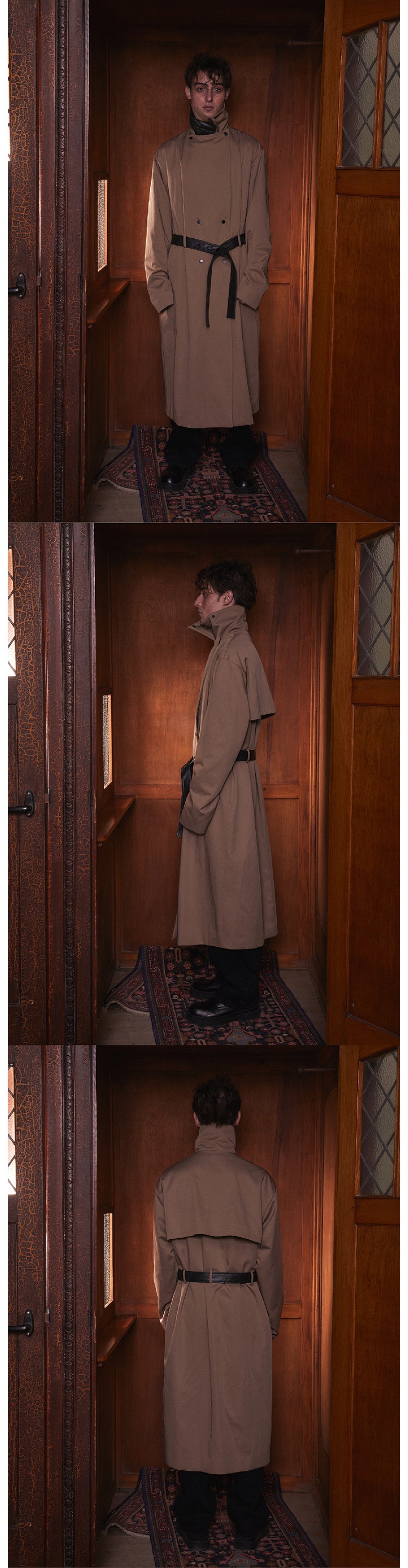 Leather gloves collar tied windbreaker