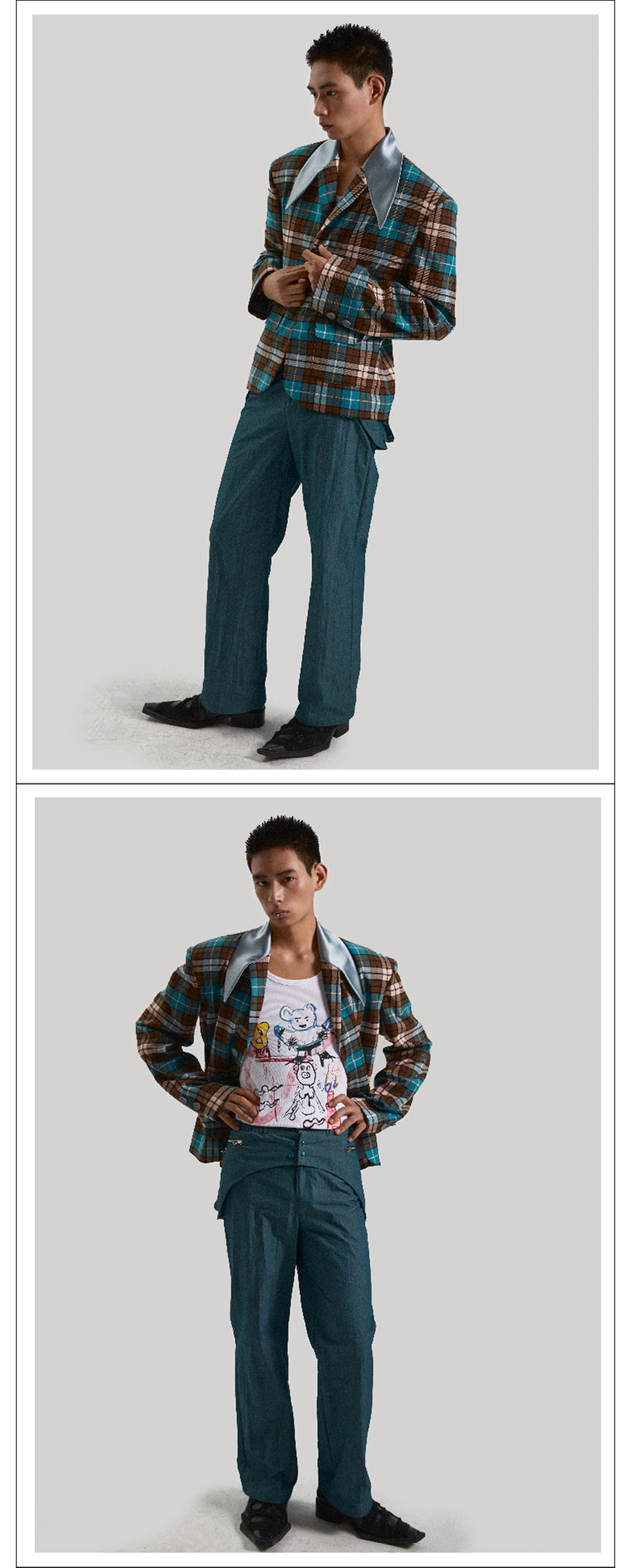 Bright retro checkered suit