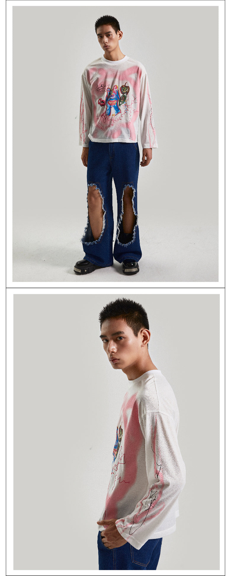 Graffiti Bear Face Long Sleeve T-shirt