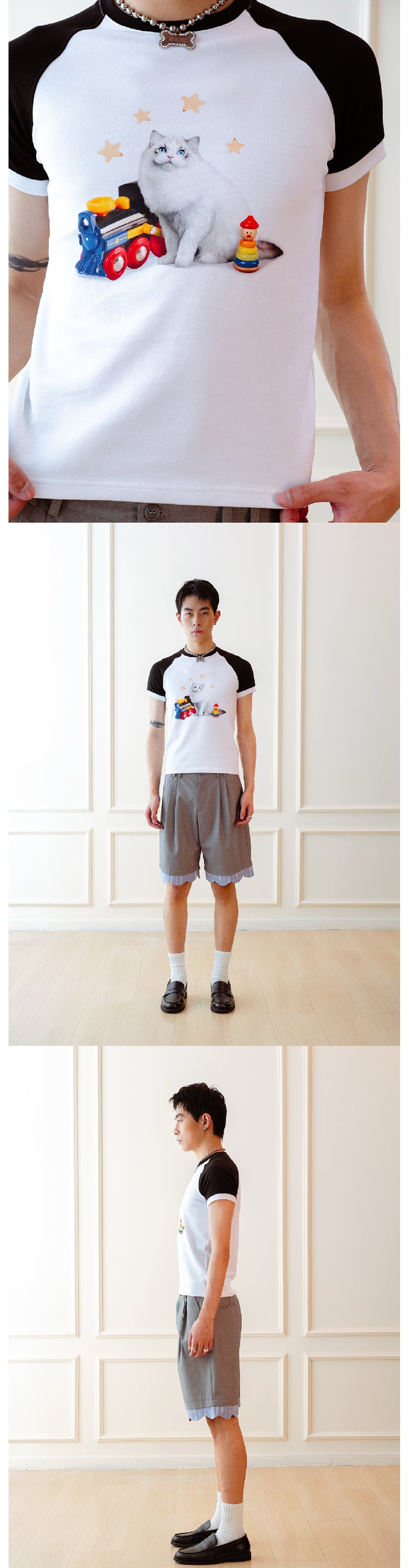 Kitten building block shoulder T-shirt