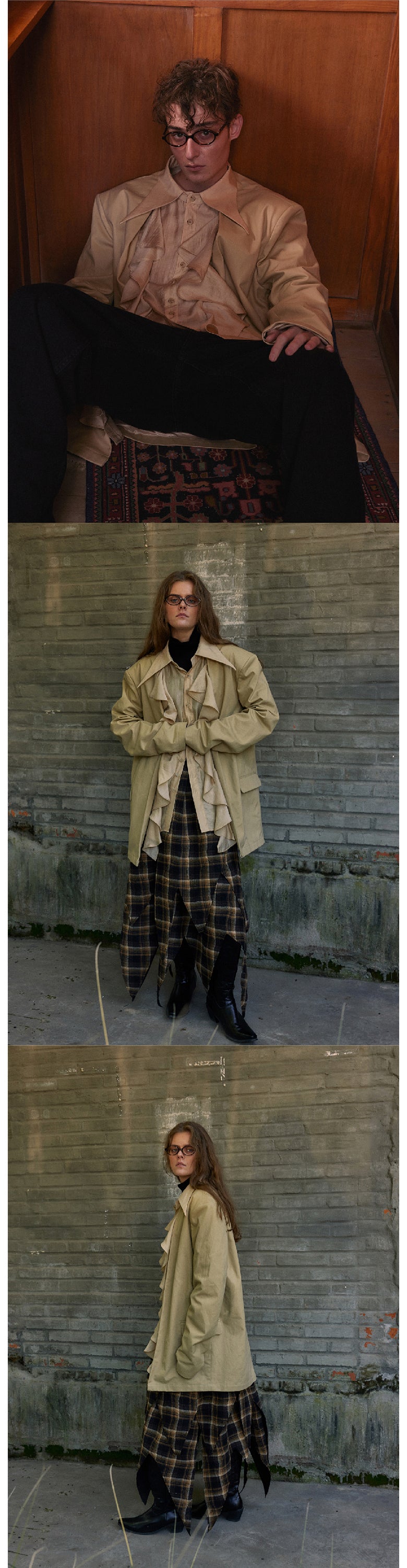 Double layered ruffle collar vintage suit