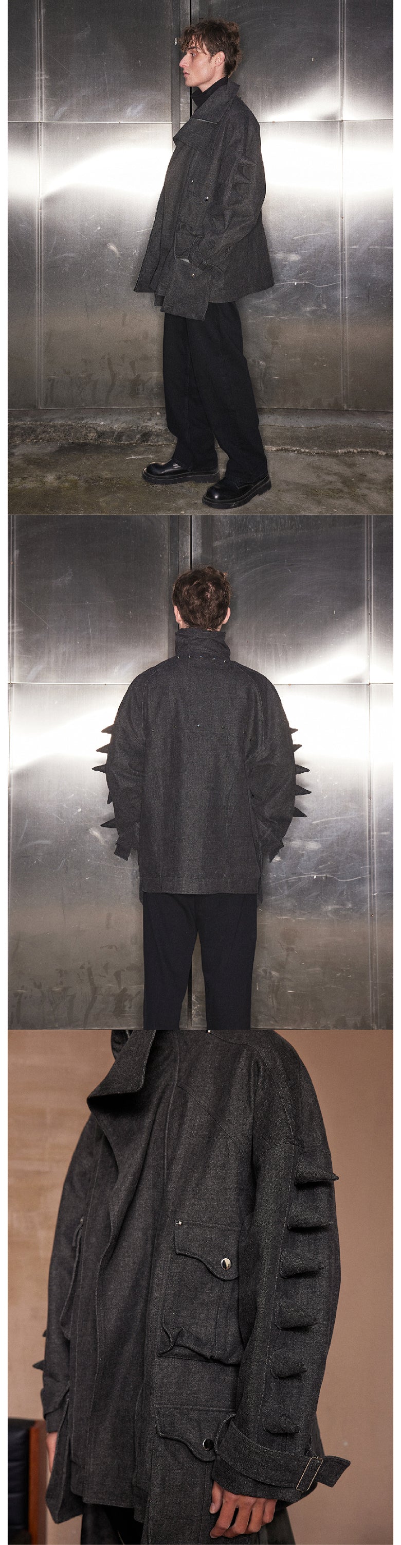 Black denim jacket with spikes