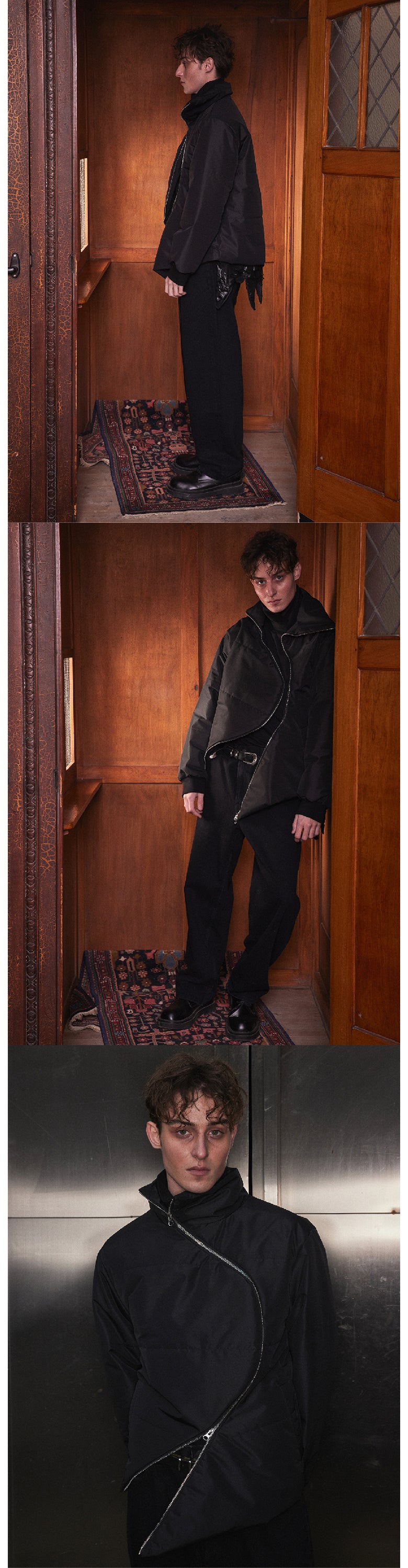 Black S-shaped zipper cotton jacket