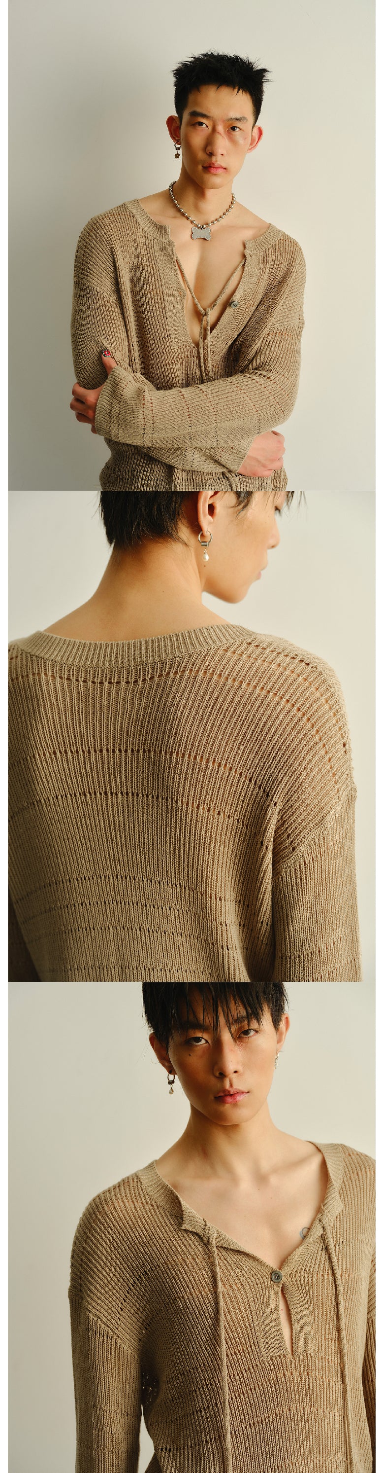 Big V-neck knitted sweater