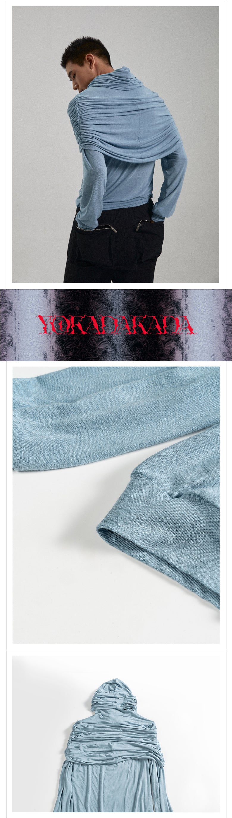 Two tone pleated hooded top