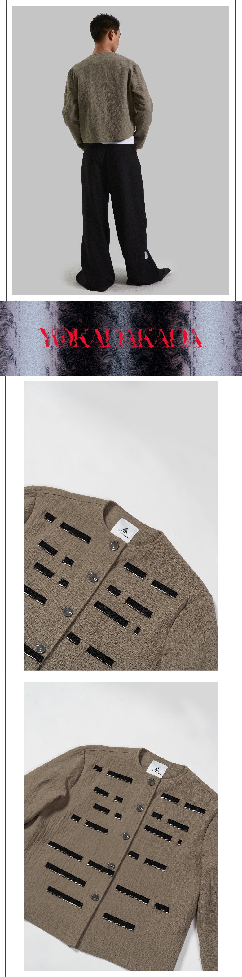 Zipper decoration retro round neck jacket