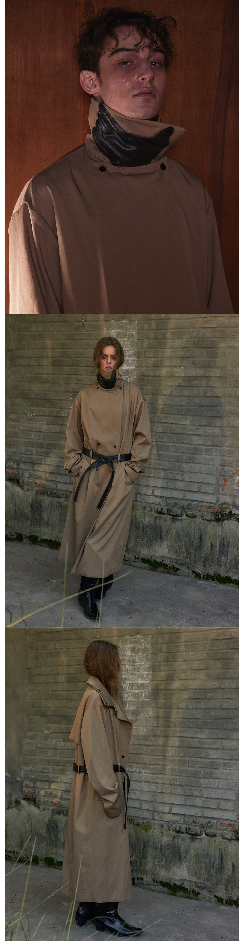 Leather gloves collar tied windbreaker