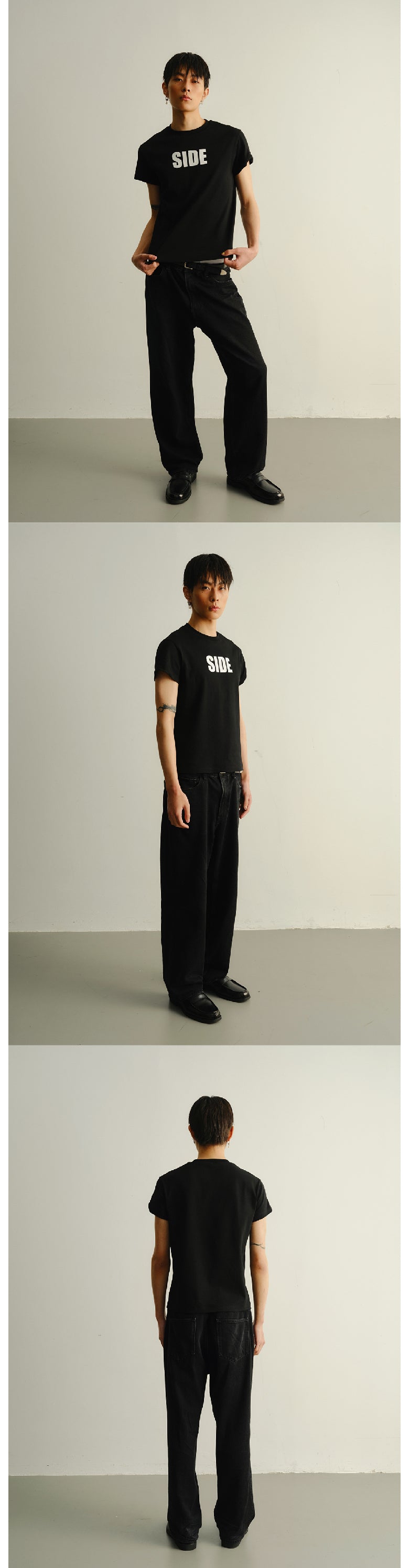 Black and white short sleeved T-shirt