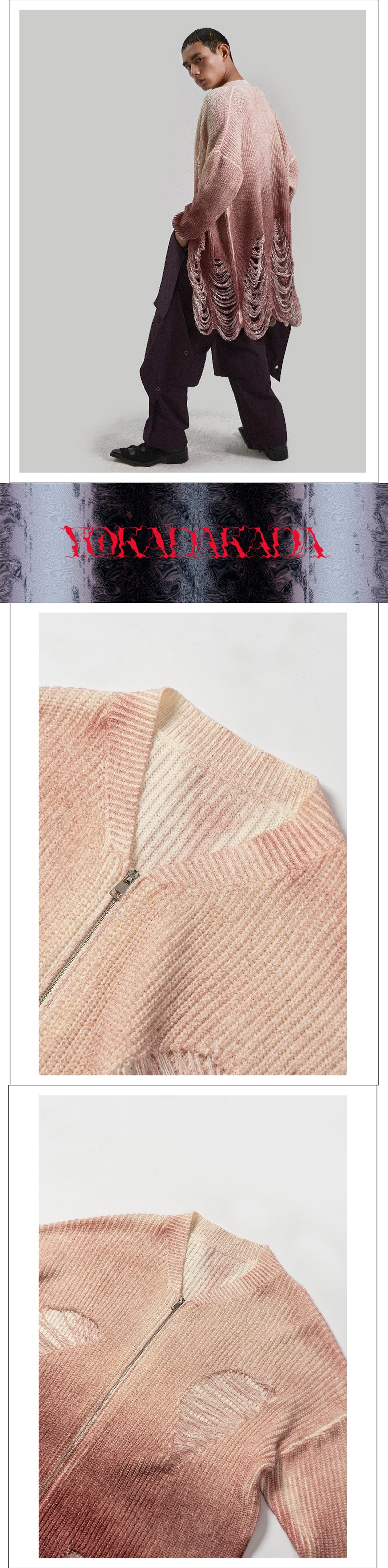 Gradient two-color ripped sweater