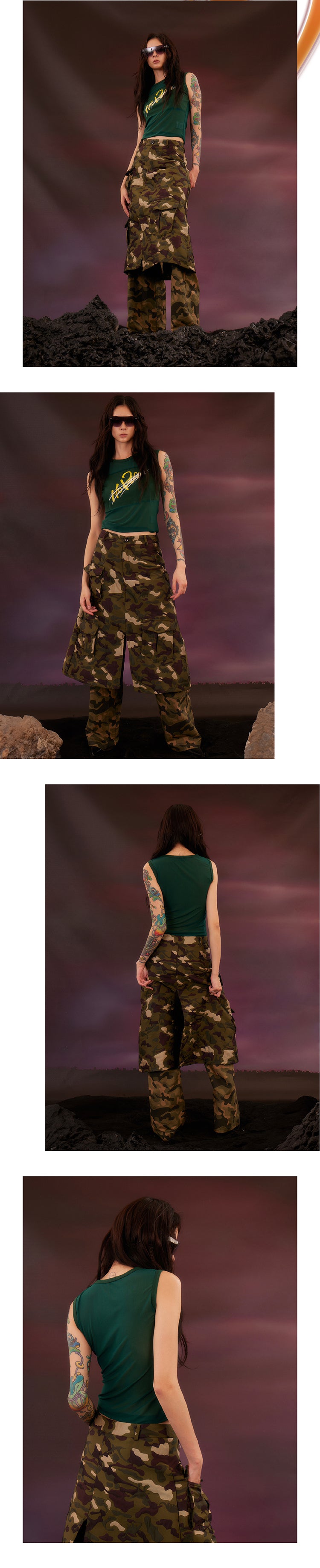 Camo double layered skirt pants
