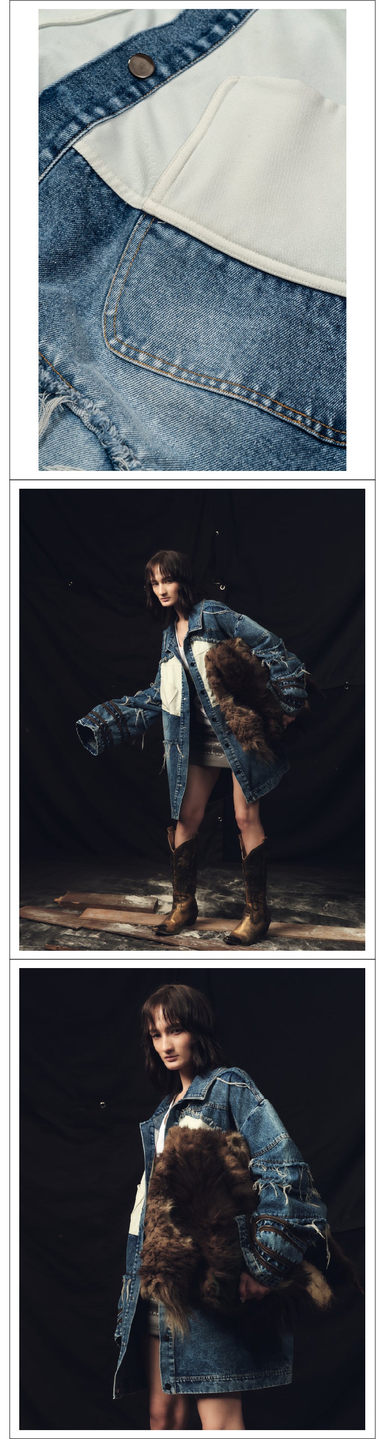 Edge stacked wide denim jacket