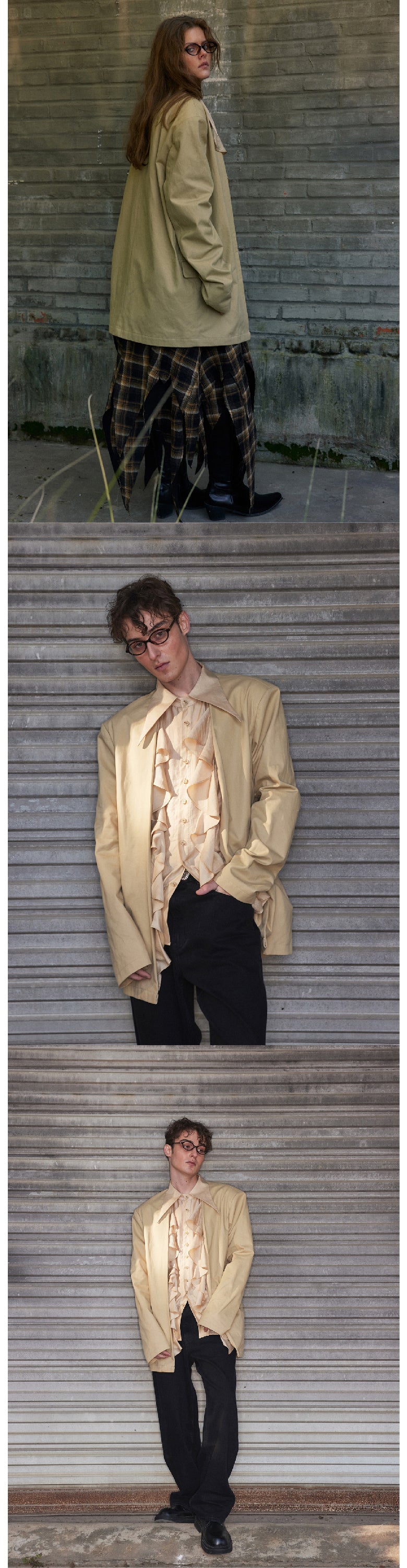 Double layered ruffle collar vintage suit