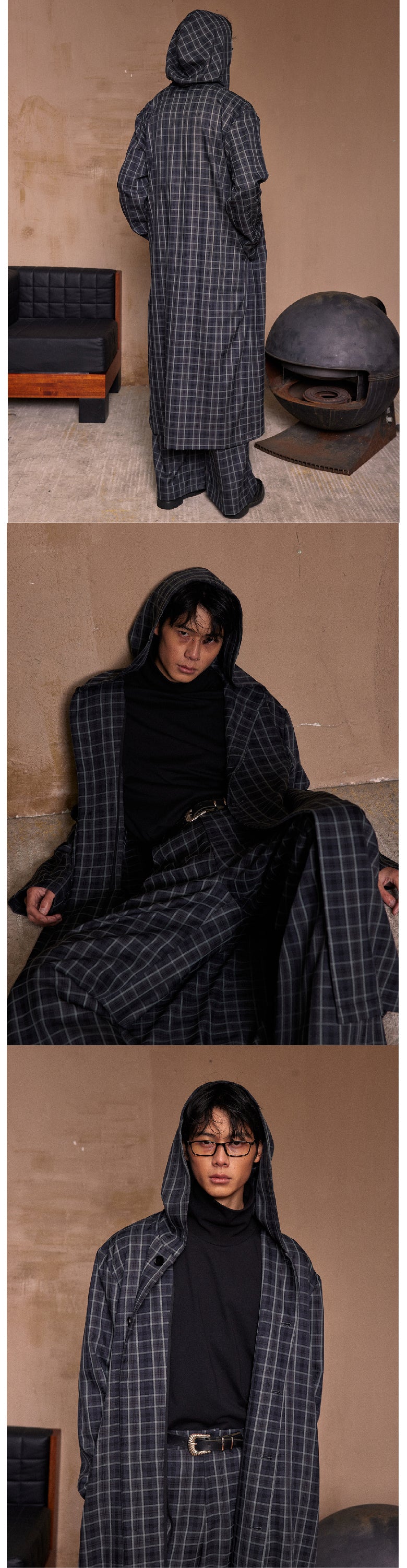 Deep green checkered long pants