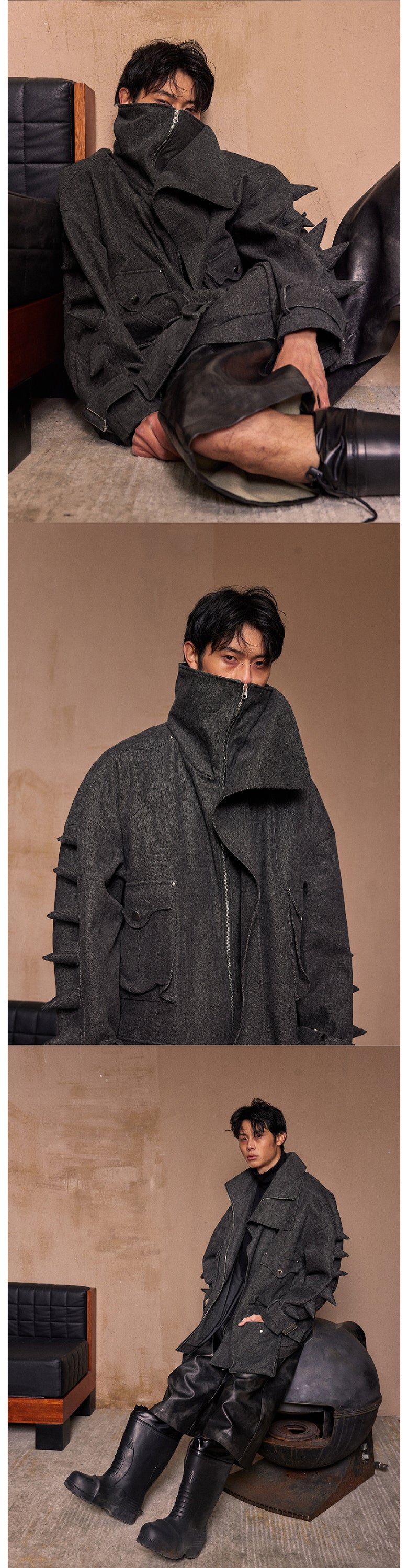 Black denim jacket with spikes