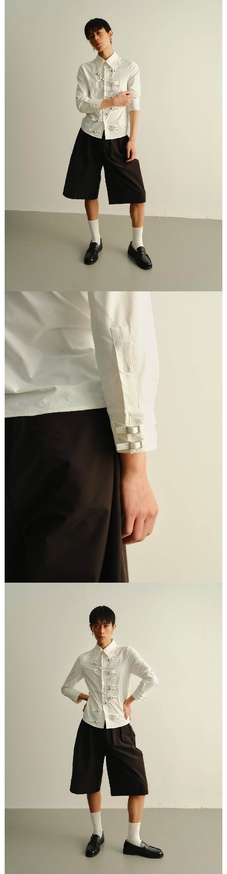 Elastic slim fit 7-inch sleeve shirt