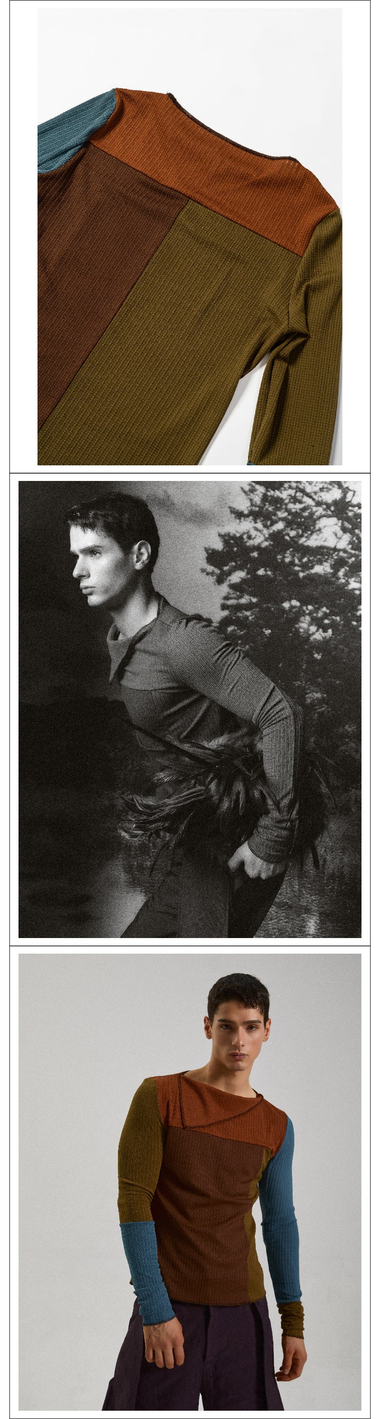 Splicing retro triangle neck tight top