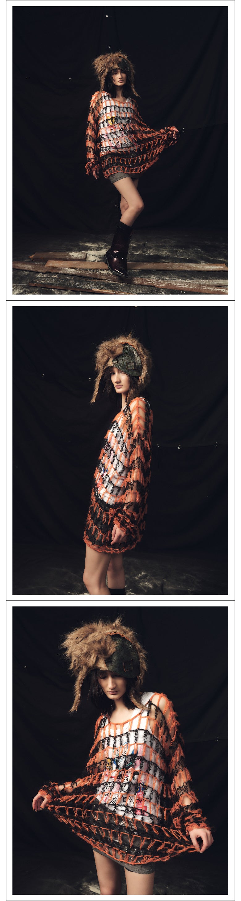 Large hollow out two tone sweater