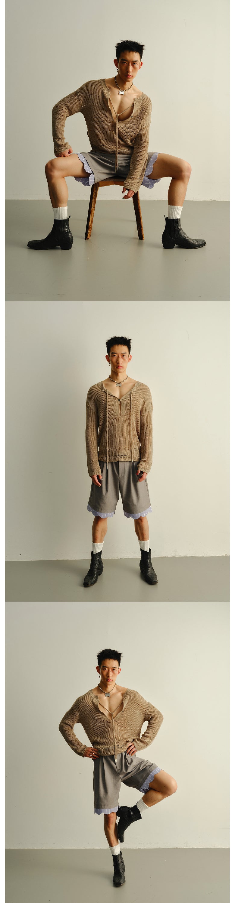 Big V-neck knitted sweater