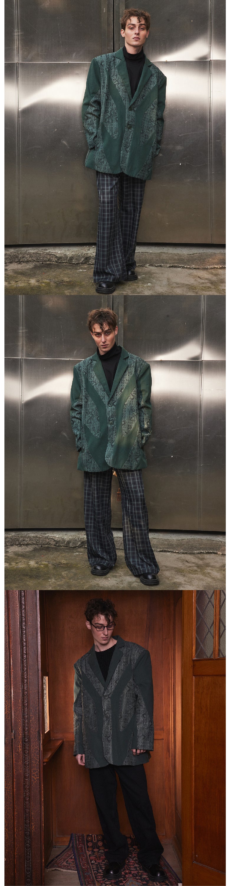 Dark green lace patchwork suit