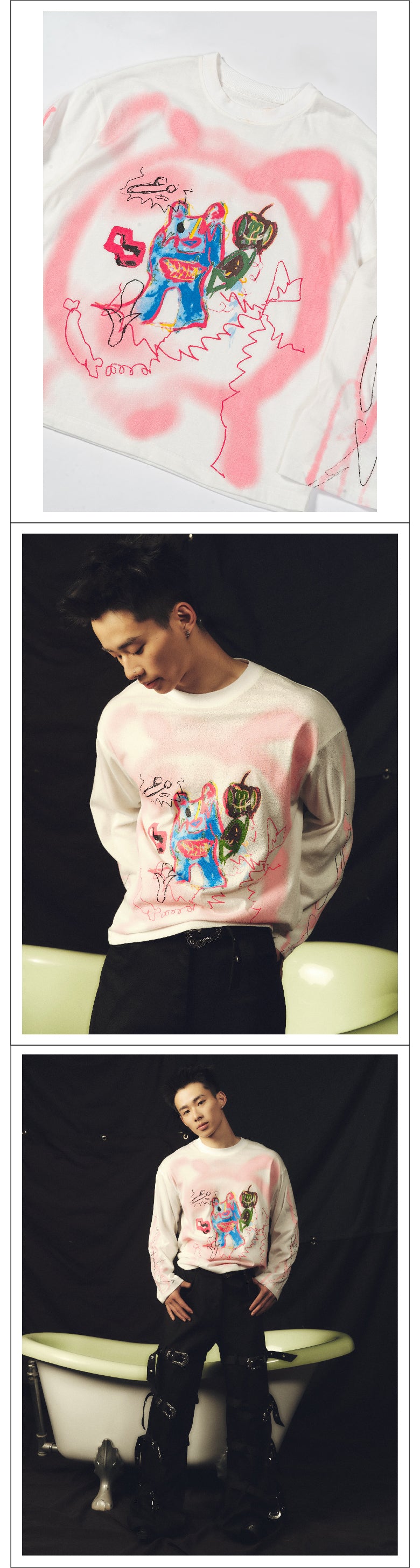 Graffiti Bear Face Long Sleeve T-shirt