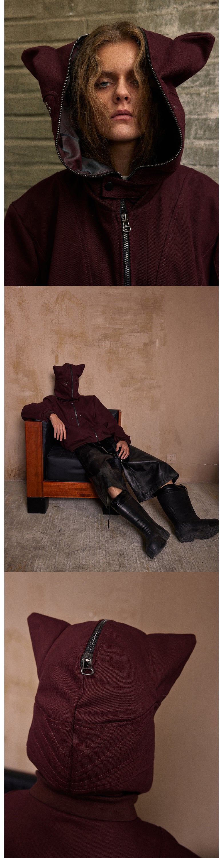 Dark red perforated jacket