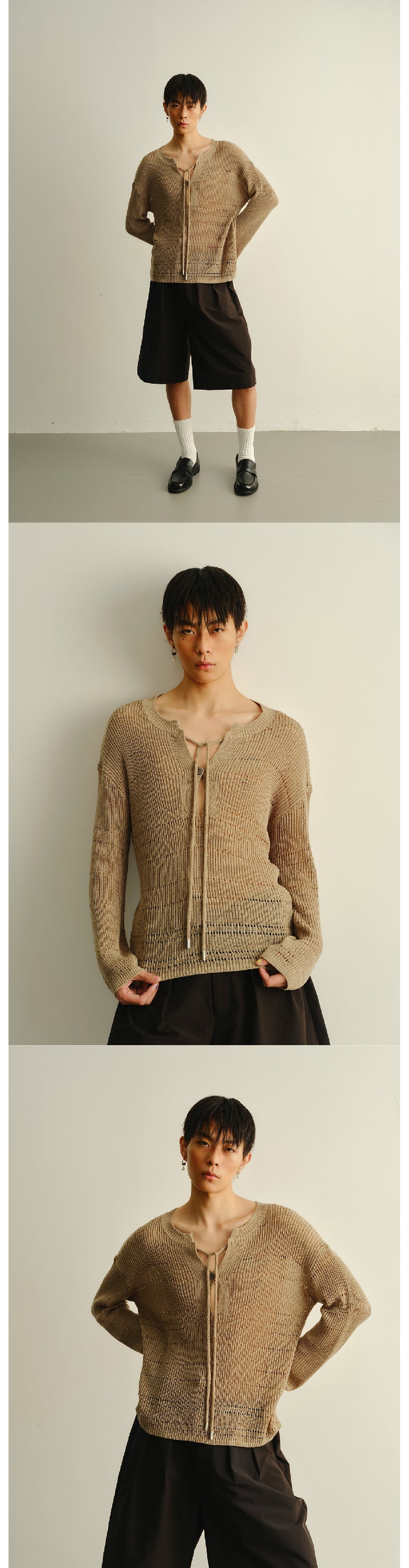 Big V-neck knitted sweater
