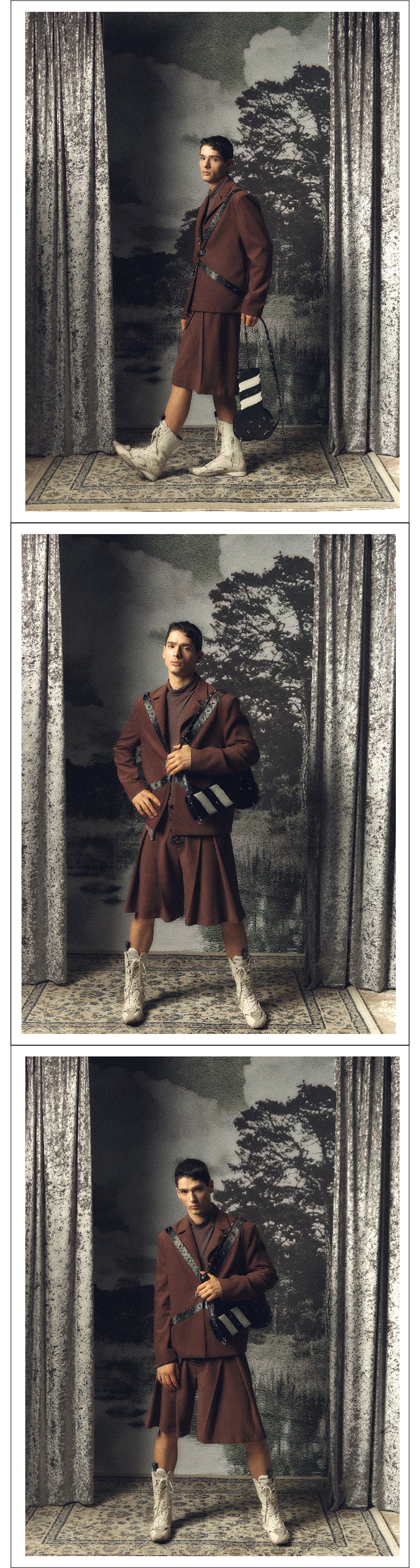 Belt decoration drawstring brown suit set