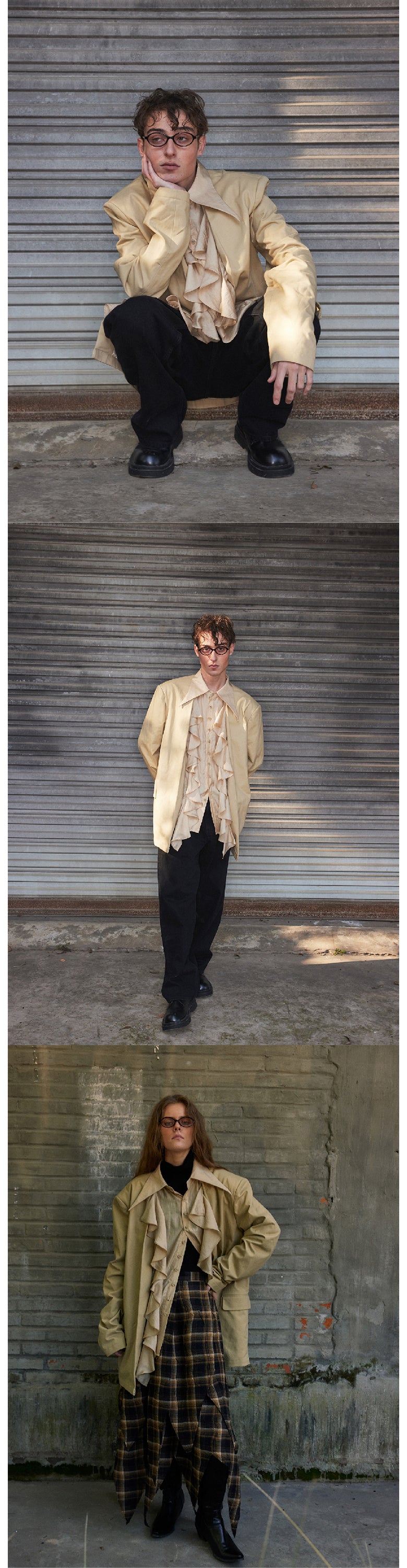 Double layered ruffle collar vintage suit