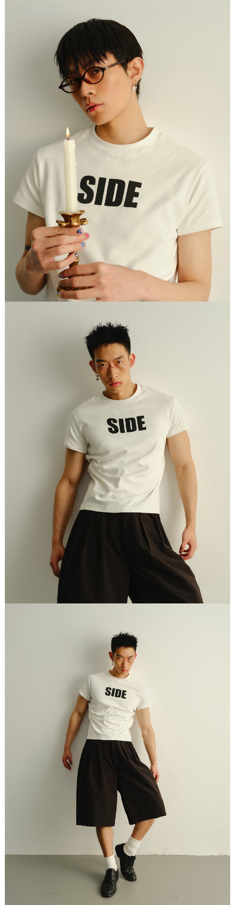 Black and white short sleeved T-shirt