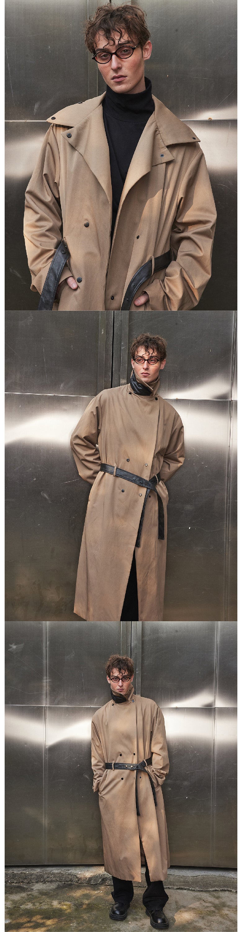 Leather gloves collar tied windbreaker