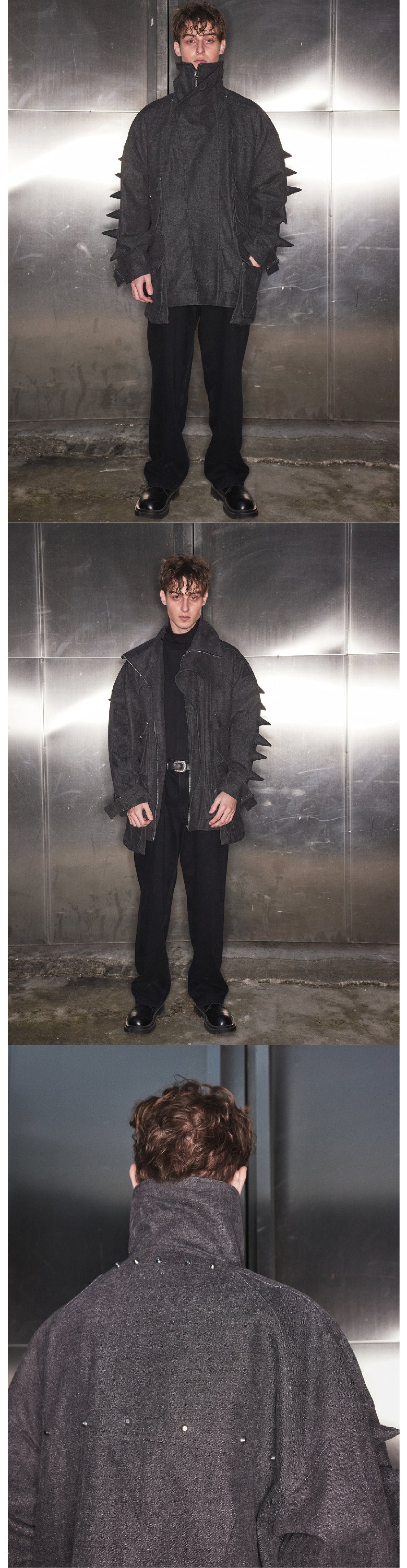 Black denim jacket with spikes