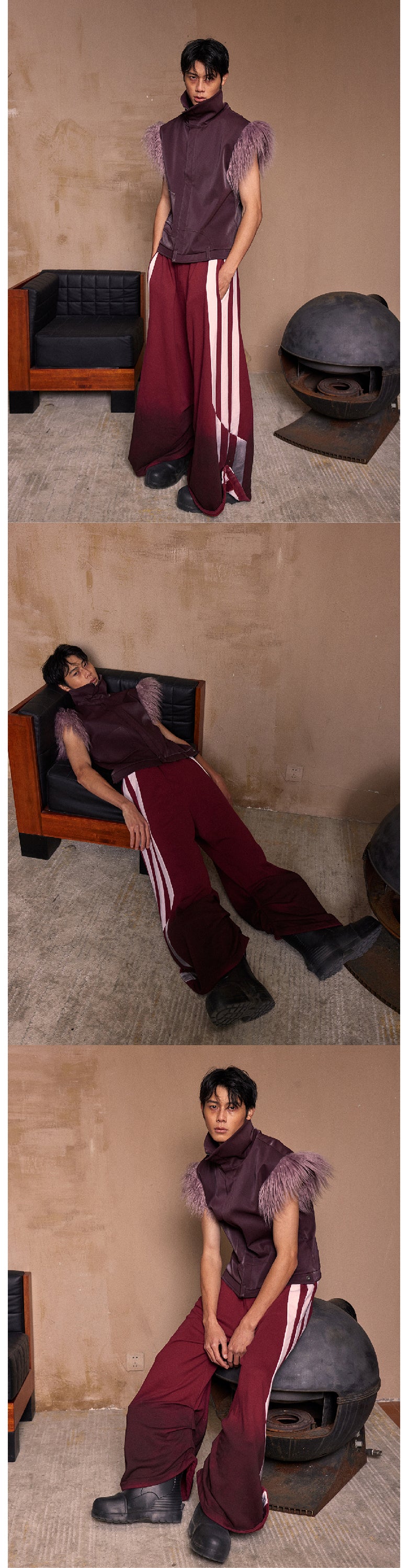 Purple hairy shoulder sleeveless vest