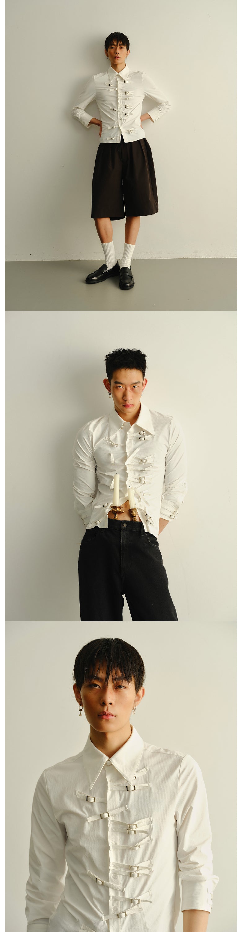 Elastic slim fit 7-inch sleeve shirt