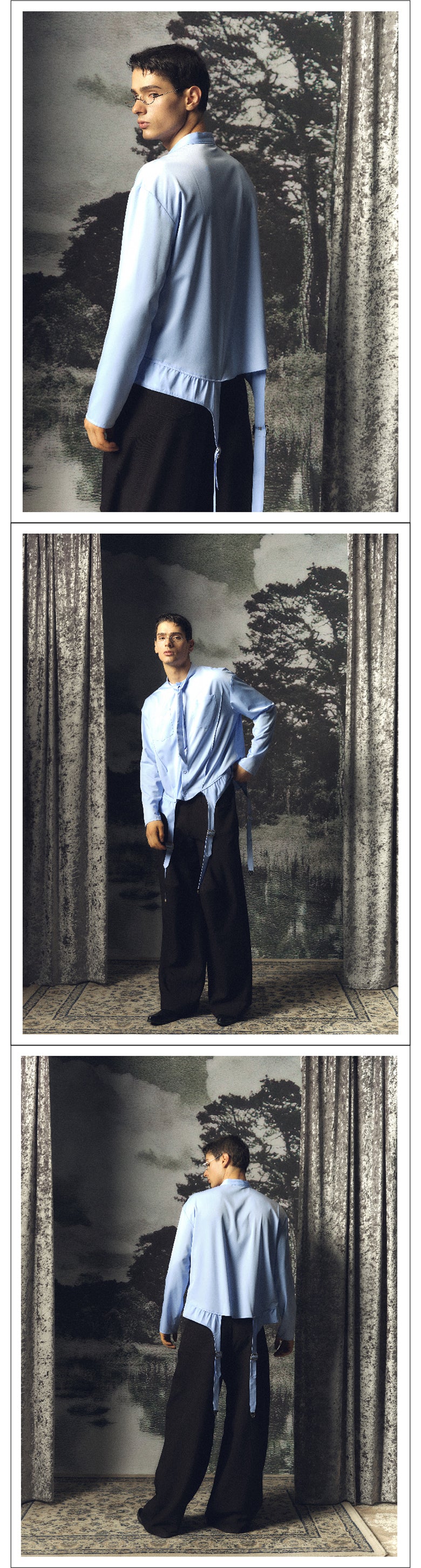 Blue suspender socks design bow tie shirt