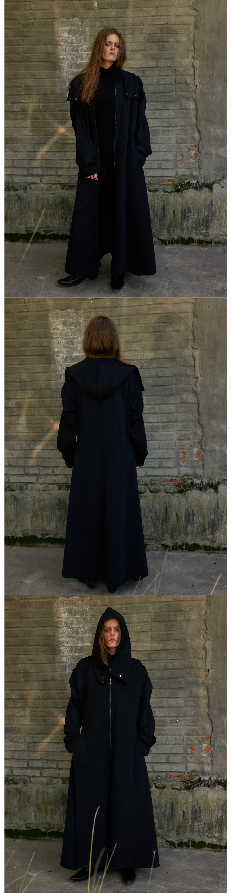Hooded cloak pleated long windbreaker