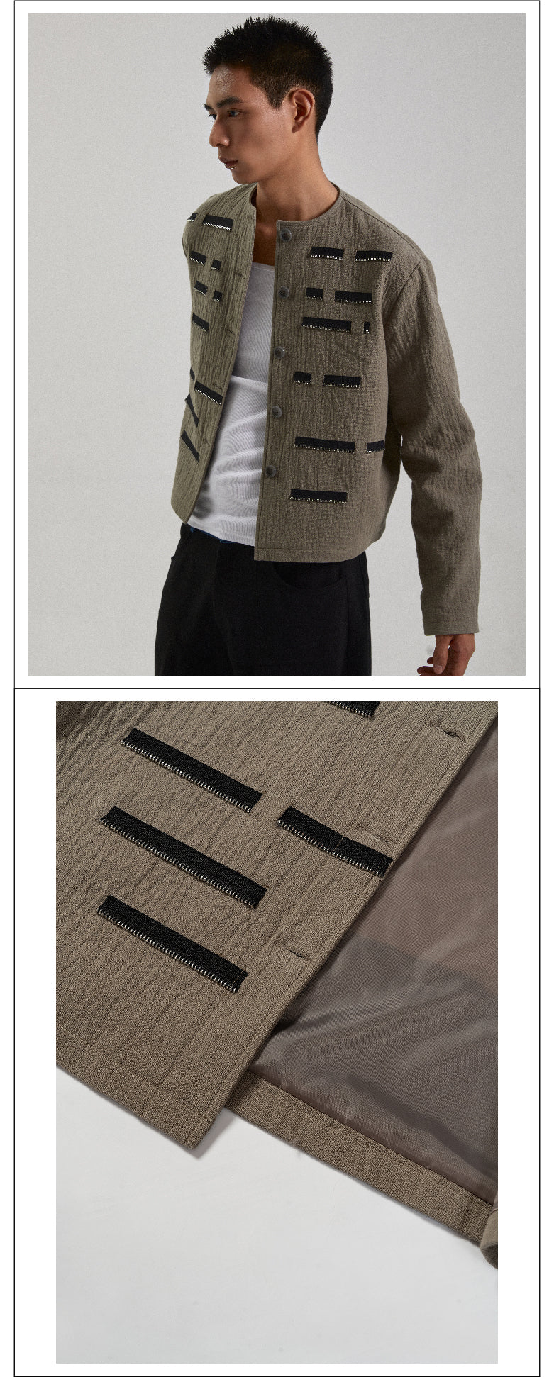 Zipper decoration retro round neck jacket