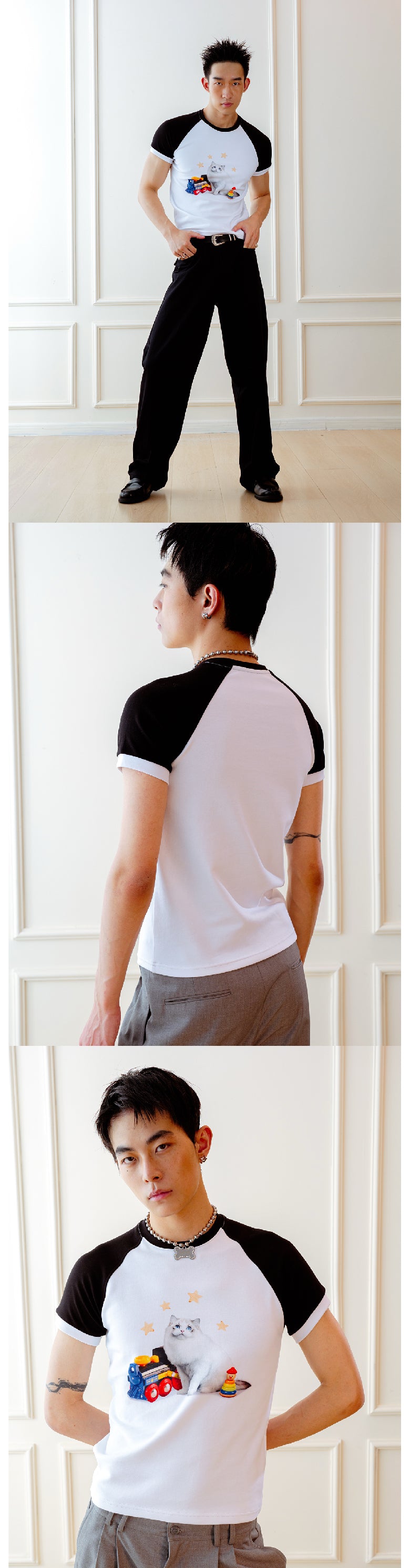 Kitten building block shoulder T-shirt