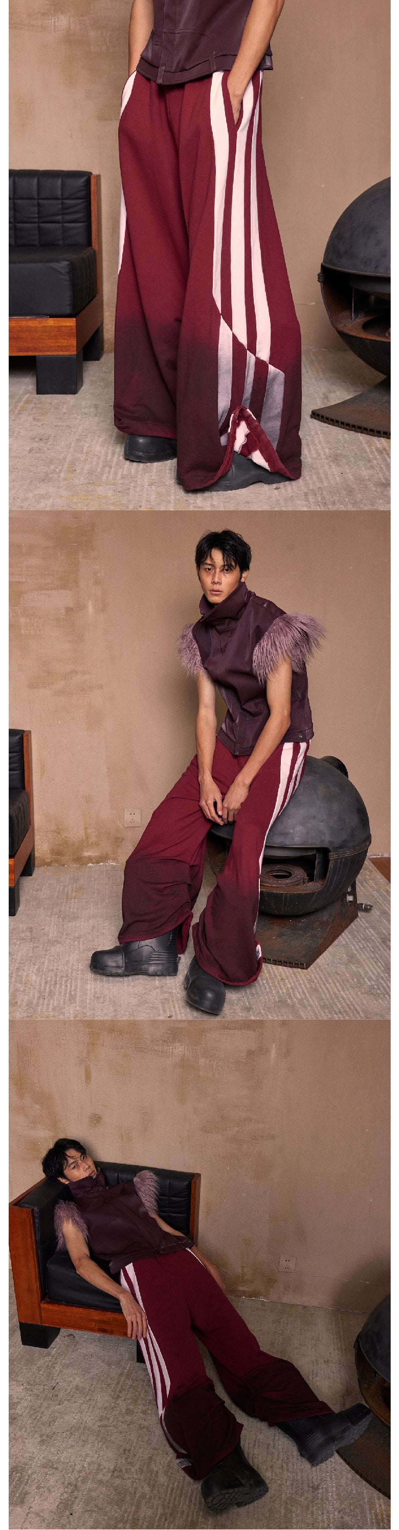 Two tone printed wide leg sports pants