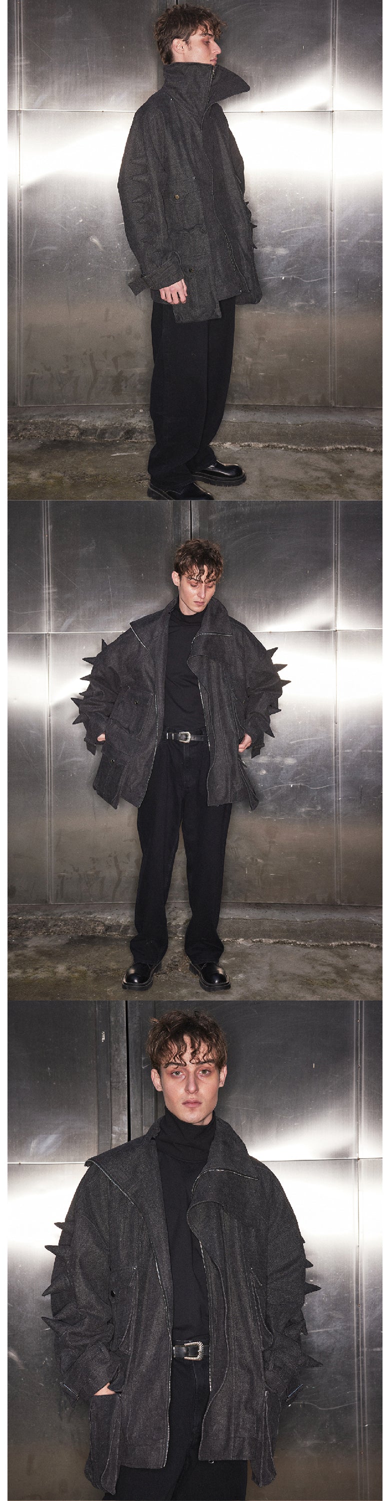 Black denim jacket with spikes