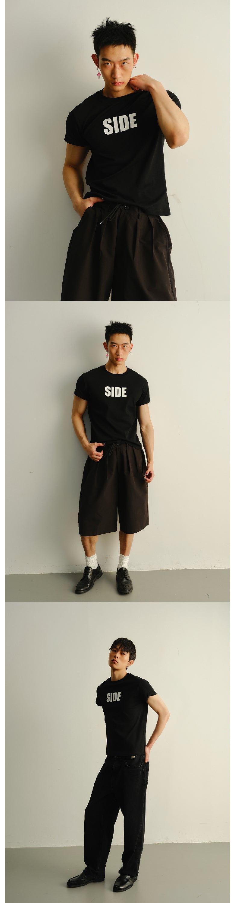 Black and white short sleeved T-shirt